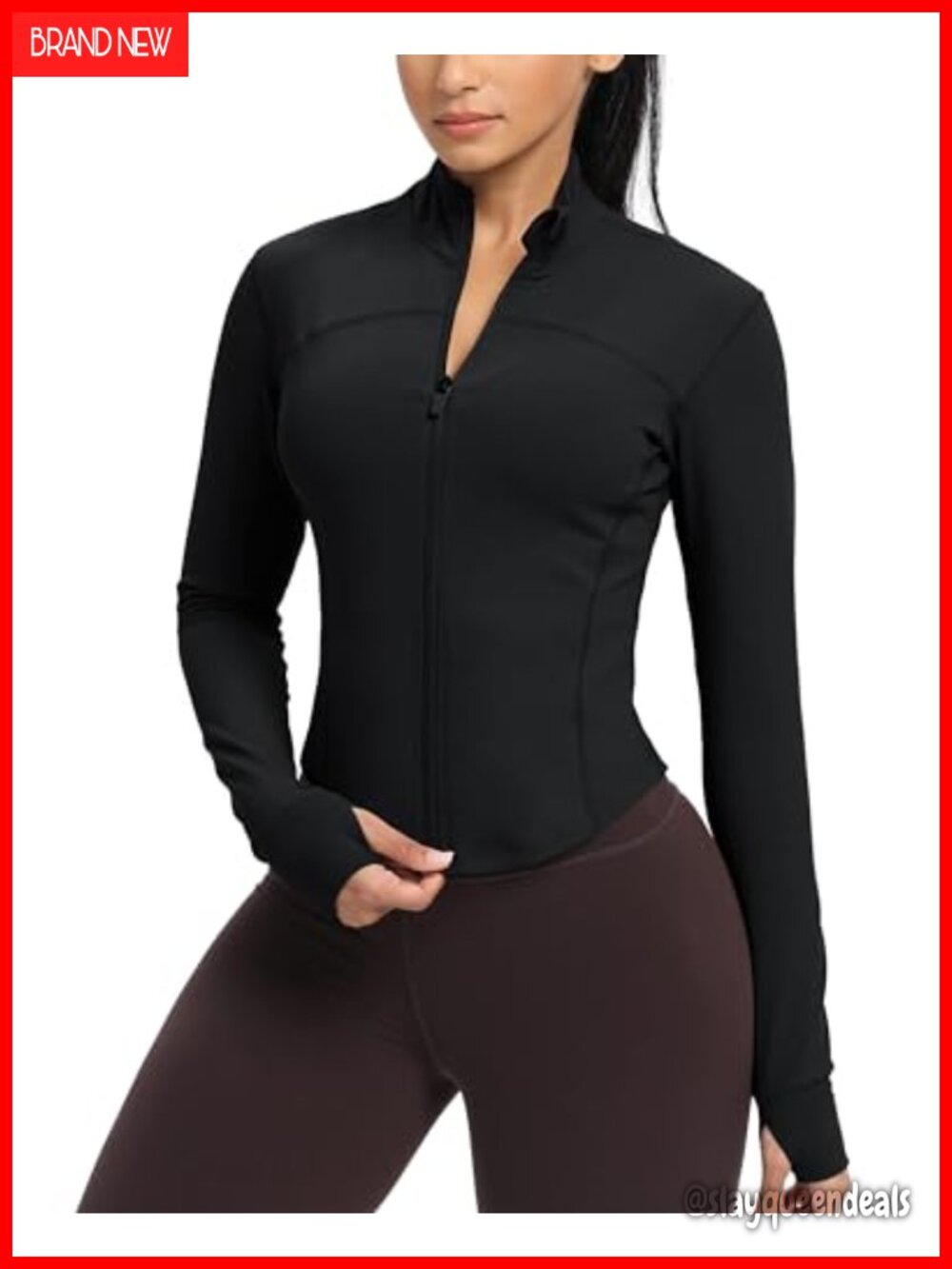 Women's Zip Up Workout Jacket Slim Fit Running Athletic Thumb Holes